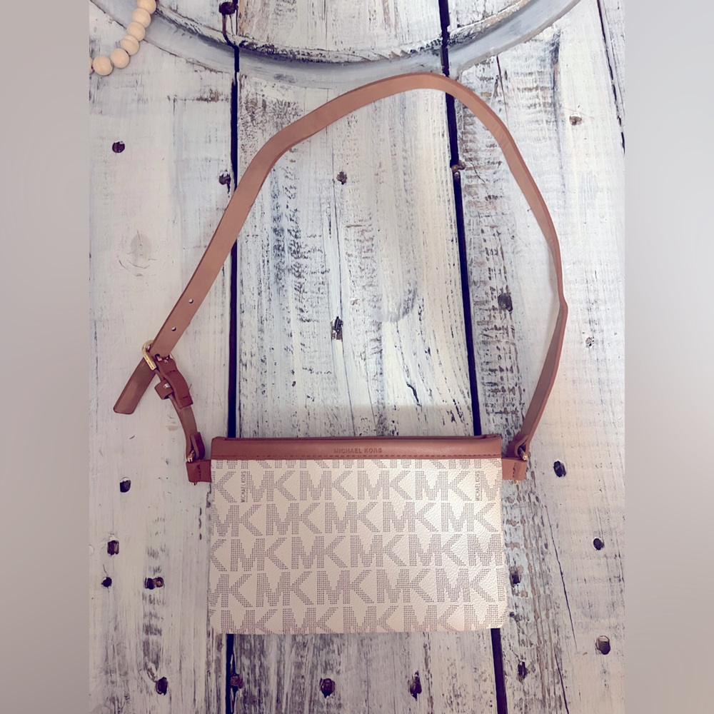 White and Brown Michael Kors Belt Bag NWOT